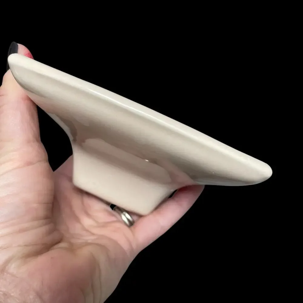 Vintage Porcelain Soap Dish Holder Bathroom Wall Mount Fixture Taupe MCM READ